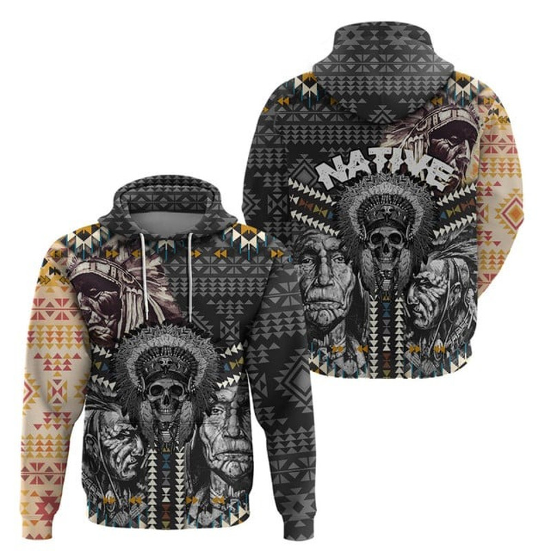 Native American Headdress Gray With, All Over Print Hoodie Zip Hoodie Fleece Hoodie 3D, Vikings Tattoo Hoodie 3d KA1954