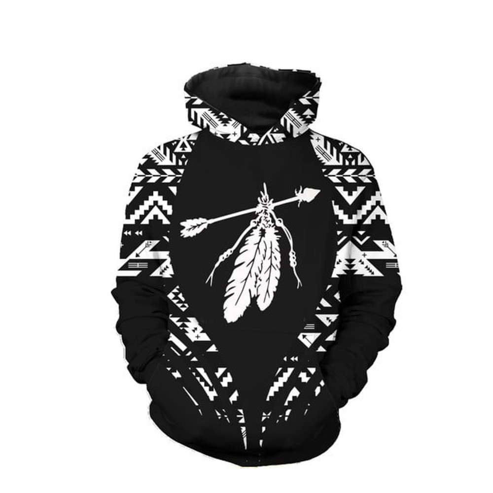 Feather and Arrow Native American 3D, All Over Print Hoodie Zip Hoodie Fleece Hoodie 3D, Vikings Tattoo Hoodie 3d KA1961