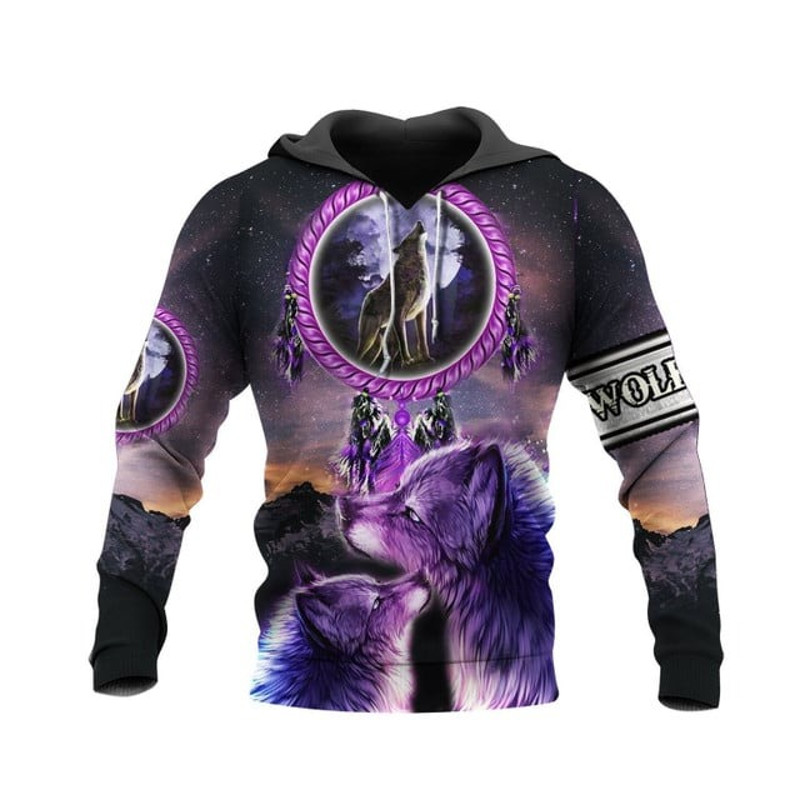 Love Wolf Native American All Over, All Over Print Hoodie Zip Hoodie Fleece Hoodie 3D, Vikings Tattoo Hoodie 3d KA1975
