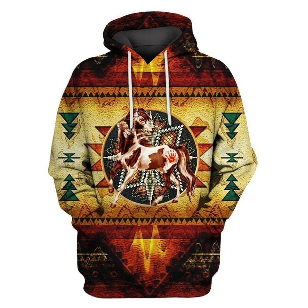 Brown Horse Native American All Over, All Over Print Hoodie Zip Hoodie Fleece Hoodie 3D, Vikings Tattoo Hoodie 3d KA2003