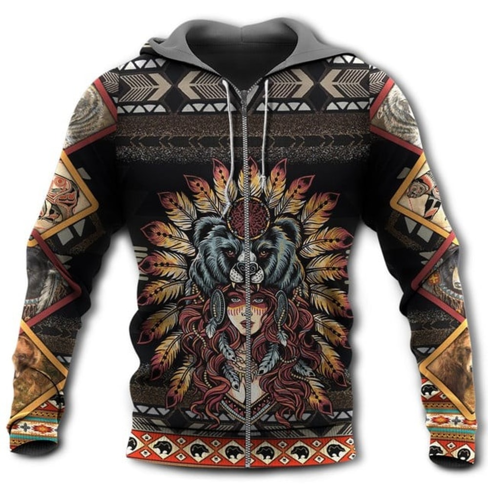 Native Beautiful Native Bear Native, All Over Print Hoodie Zip Hoodie Fleece Hoodie 3D, Vikings Tattoo Hoodie 3d KA2018