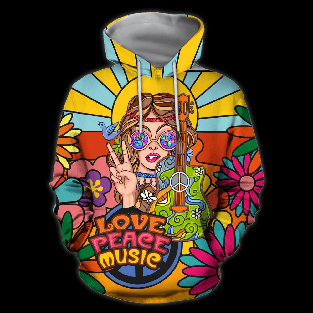 Hippie Hoodie Peace Love Music, All Over Print Hoodie Zip Hoodie Fleece Hoodie 3D, Vikings Tattoo Hoodie 3d KA2029