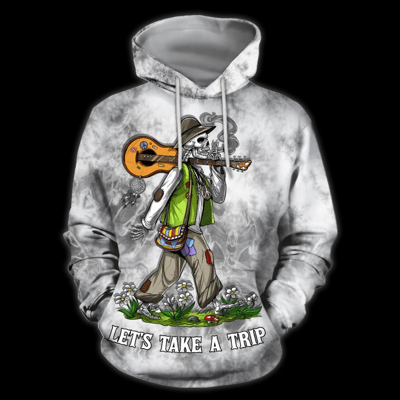 Hippie Skull Hoodie, All Over Print Hoodie Zip Hoodie Fleece Hoodie 3D, Vikings Tattoo Hoodie 3d KA2034