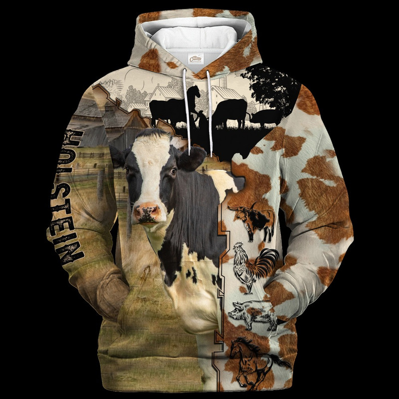 Holstein Fur Pattern On The Farm Hoo, All Over Print Hoodie Zip Hoodie Fleece Hoodie 3D, Vikings Tattoo Hoodie 3d KA2038