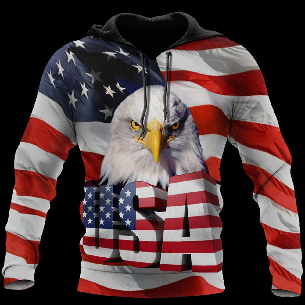 Independence Day American Eagle,All Over Print Hoodie Zip Hoodie Fleece Hoodie 3D, Vikings Tattoo Hoodie 3d KA2116