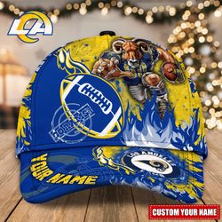 Custom Name NFL Los Angeles Rams Caps, NFL Los Angeles Rams Adjustable Hat Mascot & Flame Caps for Fans 04985