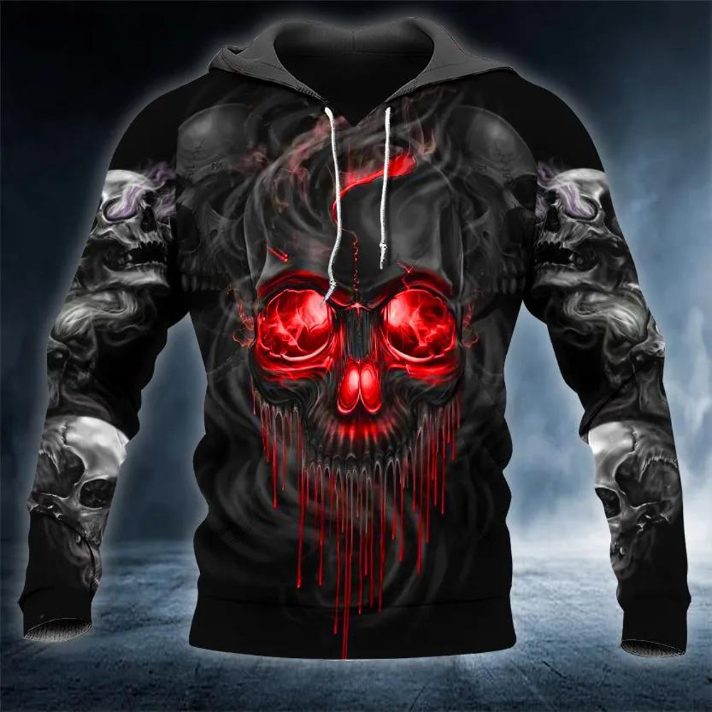 Red Gold Black Horrific Skull 3D Hoodie, All Over Print Hoodie Unisex