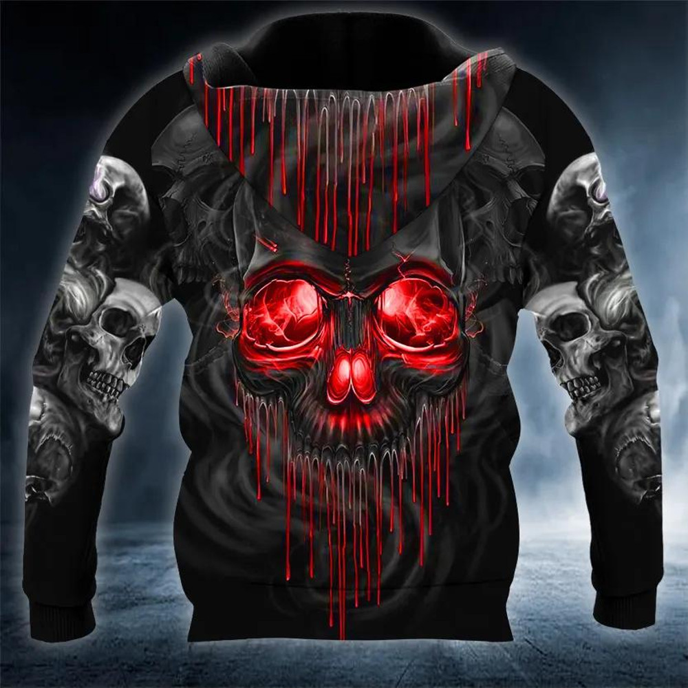 Red Gold Black Horrific Skull 3D Hoodie, All Over Print Hoodie Unisex