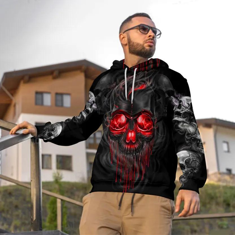 Red Gold Black Horrific Skull 3D Hoodie, All Over Print Hoodie Unisex