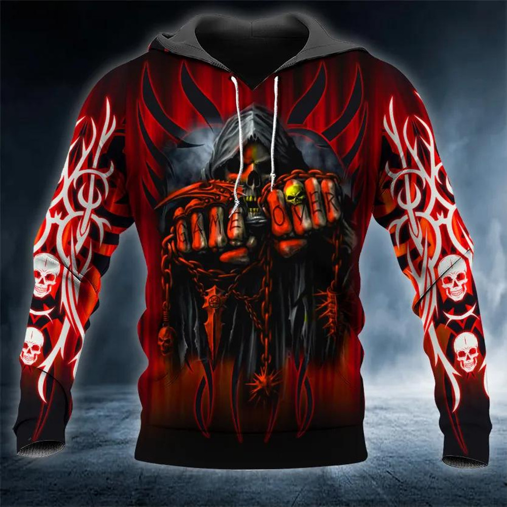 Game Over Grim Reaper Skull 3D Hoodie, All Over Print Hoodie Unisex