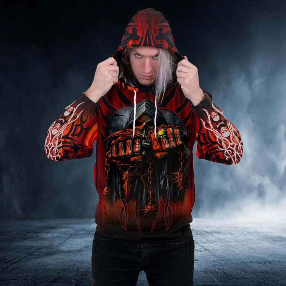 Game Over Grim Reaper Skull 3D Hoodie, All Over Print Hoodie Unisex