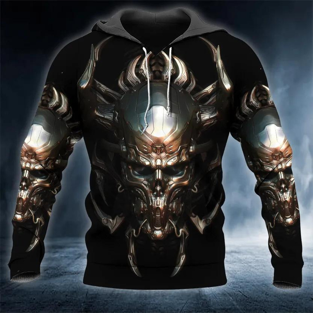 Cyborg Metal Skull 3D Hoodie, All Over Print Hoodie Unisex