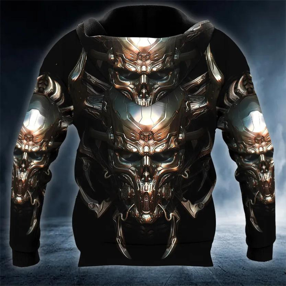 Cyborg Metal Skull 3D Hoodie, All Over Print Hoodie Unisex