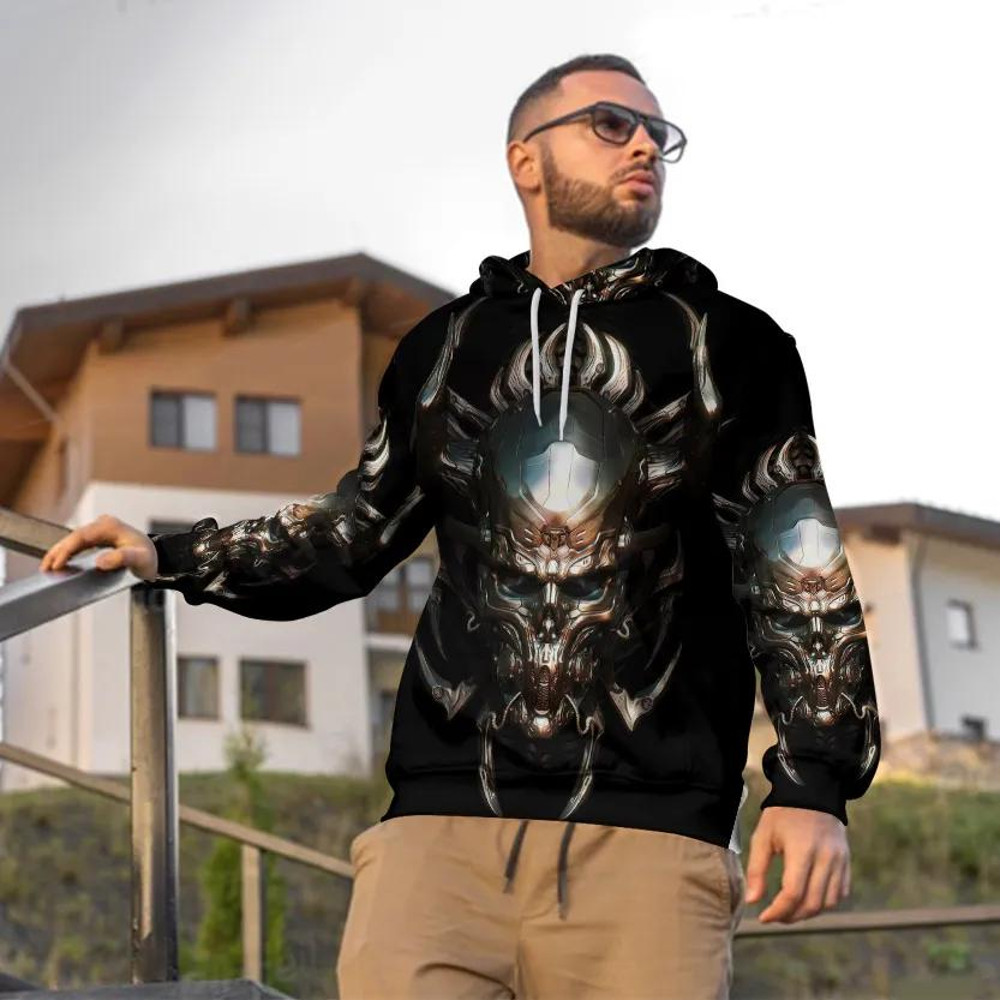 Cyborg Metal Skull 3D Hoodie, All Over Print Hoodie Unisex