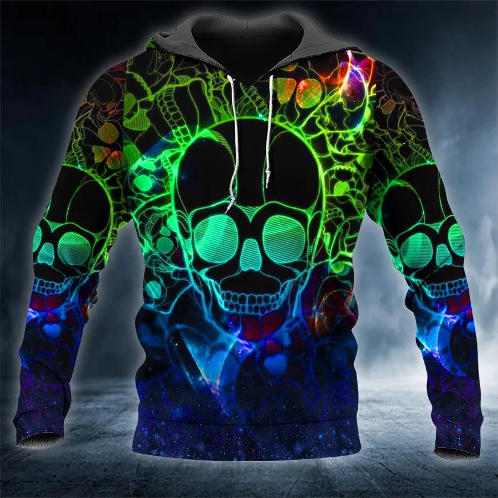 Neon Musical Skull 3D Hoodie, All Over Print Hoodie Unisex