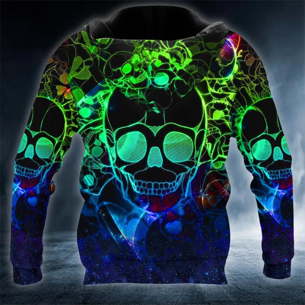 Neon Musical Skull 3D Hoodie, All Over Print Hoodie Unisex