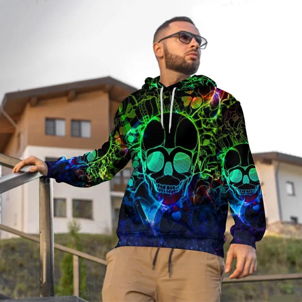 Neon Musical Skull 3D Hoodie, All Over Print Hoodie Unisex