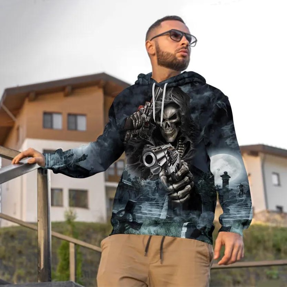 Assassin Grim Reaper With Guns Skull 3D Hoodie, All Over Print Hoodie Unisex
