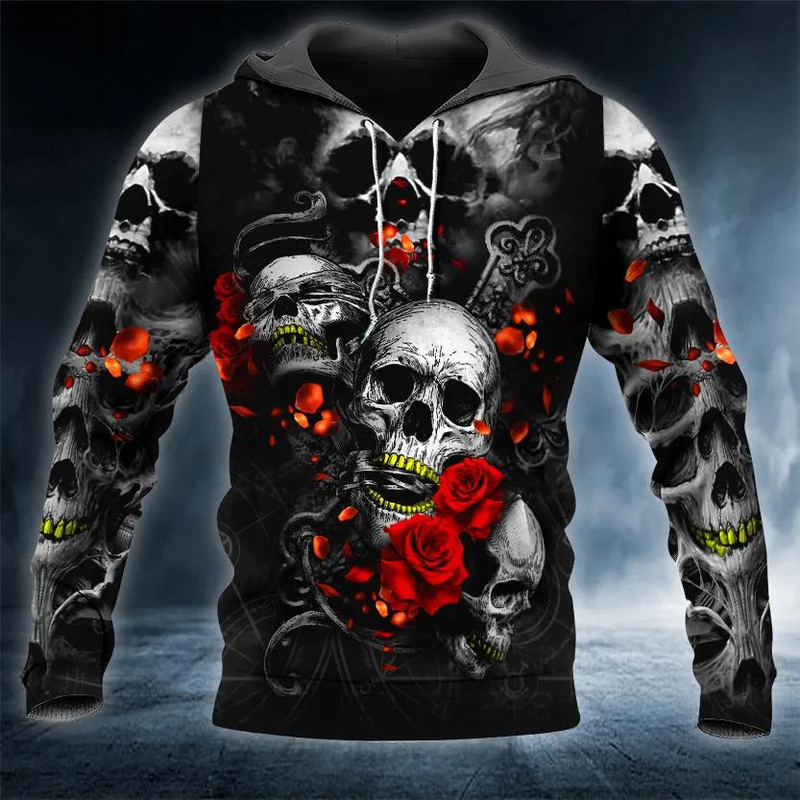 Roses See Speak and Hear No Evil Skull 3D Hoodie, All Over Print Hoodie Unisex