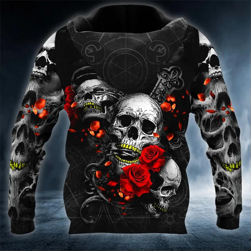 Roses See Speak and Hear No Evil Skull 3D Hoodie, All Over Print Hoodie Unisex