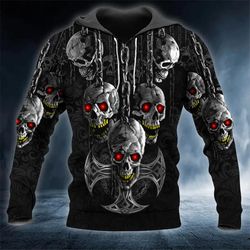 black chains hanging out skull 3d hoodie, all over print hoodie unisex