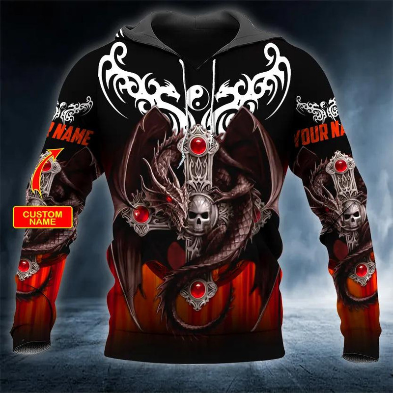 Yinyang Winged Dragon Cross Skull Custom 3D Hoodie, All Over Print Hoodie Unisex