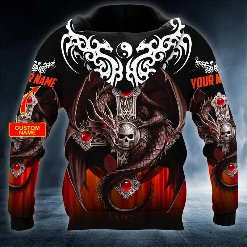 Yinyang Winged Dragon Cross Skull Custom 3D Hoodie, All Over Print Hoodie Unisex