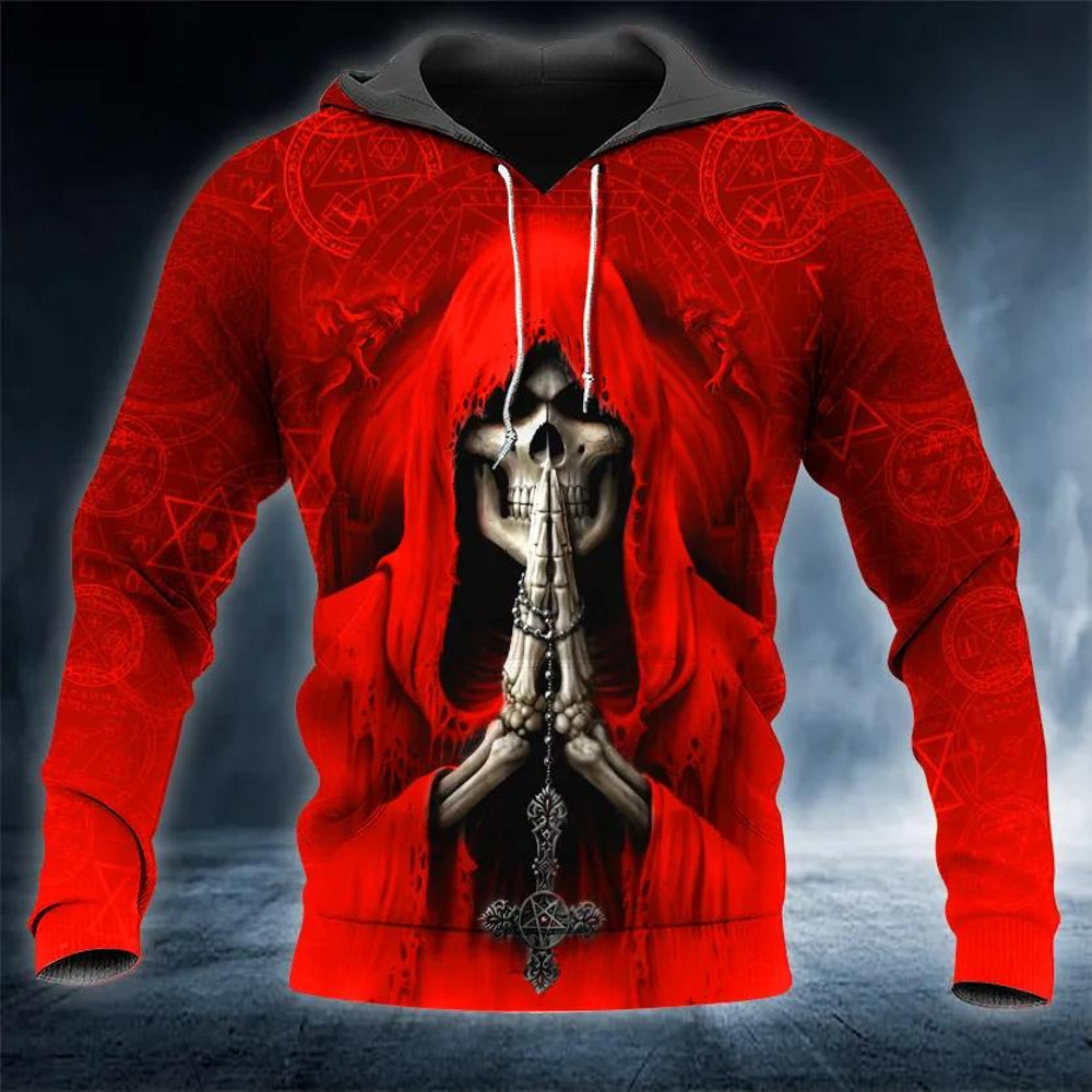 Grim Reaper Red Pray Skull 3D Hoodie, All Over Print Hoodie Unisex