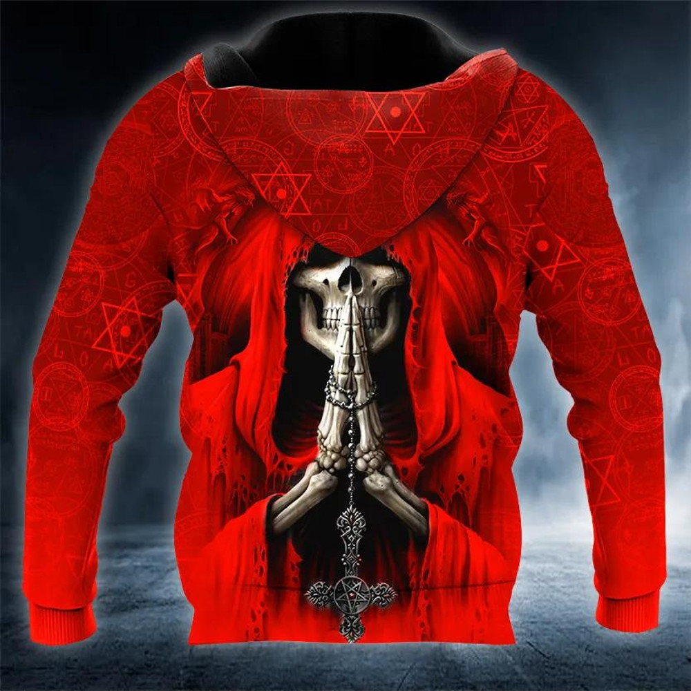 Grim Reaper Red Pray Skull 3D Hoodie, All Over Print Hoodie Unisex