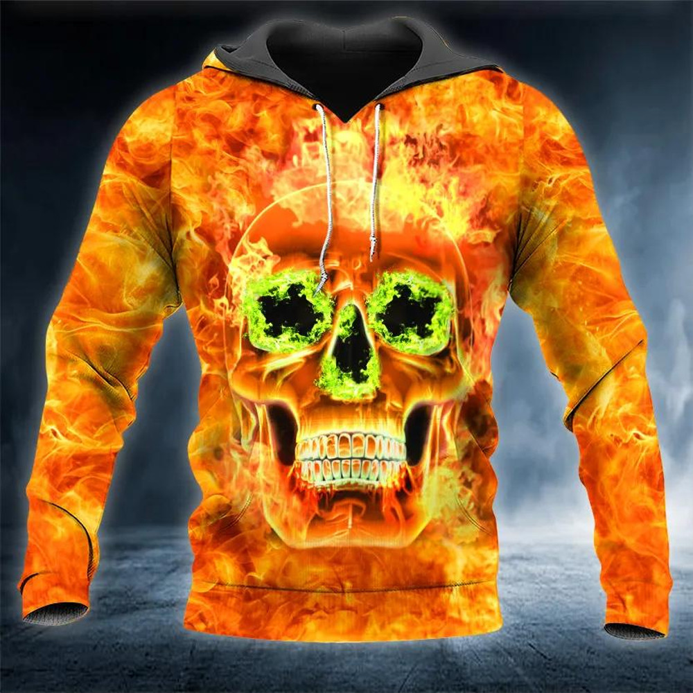 Scary Fire Skull 3D Hoodie Men, All Over Print Hoodie Unisex