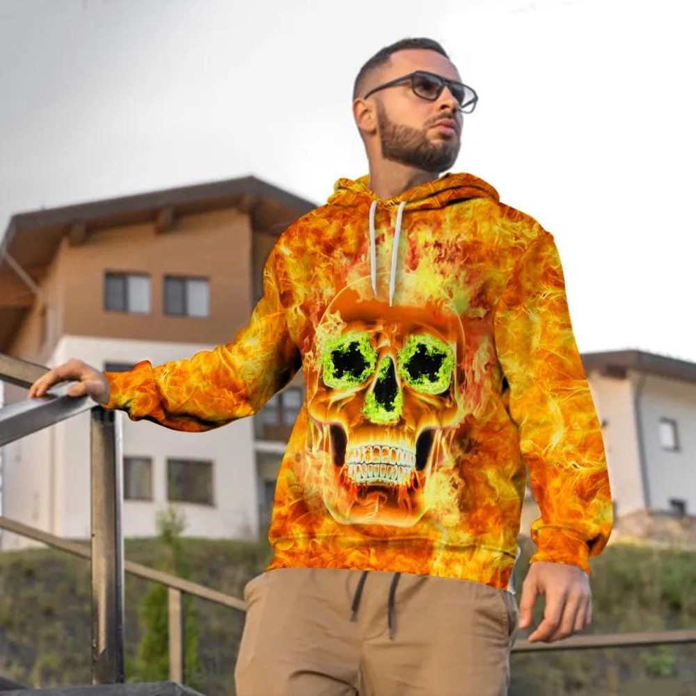 Scary Fire Skull 3D Hoodie Men, All Over Print Hoodie Unisex