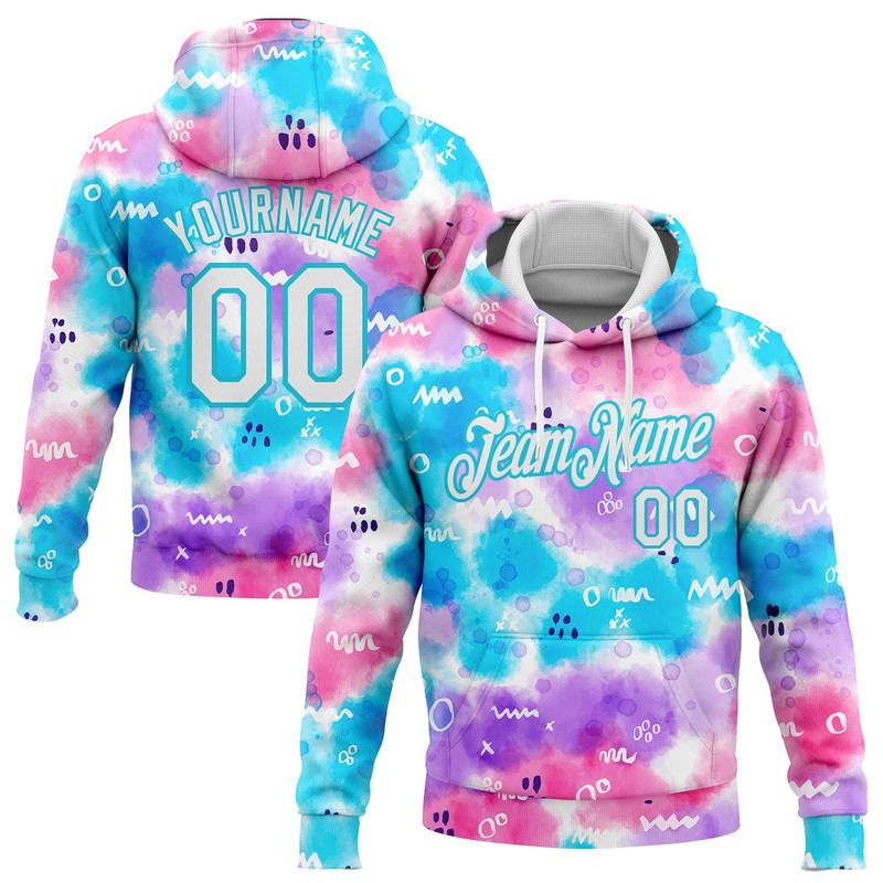 TIE DYE WHITE-SKY BLUE 3D ABSTRACT WATERCOLOR SPORTS Hoodie 3D, Personal All Over Print Hoodie Unisex