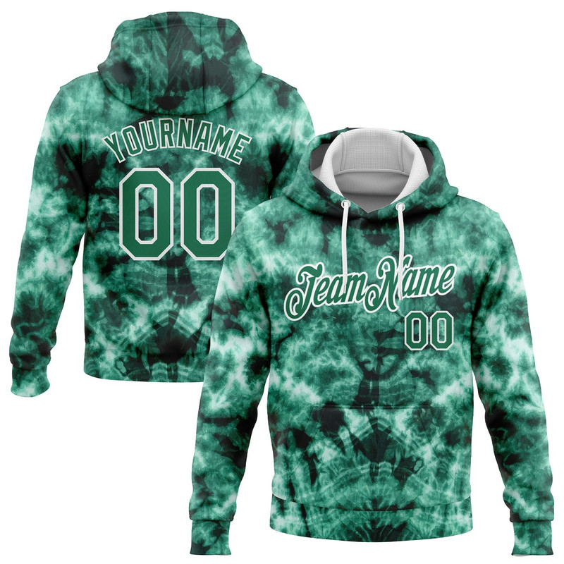 TIE DYE KELLY GREEN-WHITE 3D ABSTRACT SHIBORI STYLE SPORTS Hoodie 3D, Personal All Over Print Hoodie Unisex