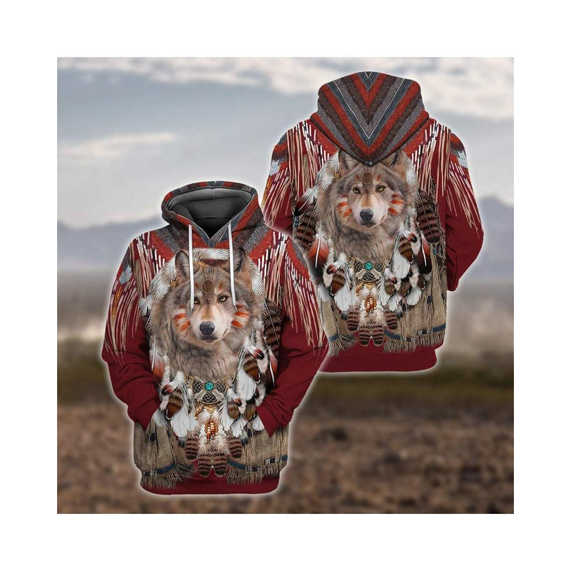 Tribal Native Wolf Red Native American Hoodie 3D, Personal All Over Print Hoodie Unisex