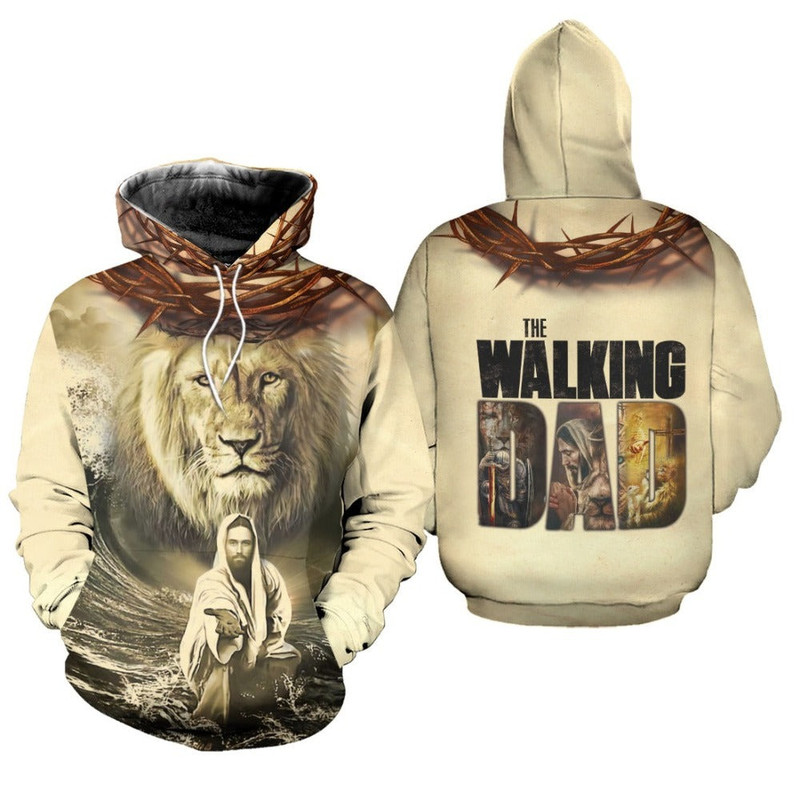 Lion And Jesus Reaching Out His Hand The Walking Dad Hoodie 3D, Personal All Over Print Hoodie Unisex