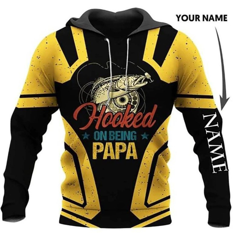 Fishing Hooked On Being Papa Hoodie 3D, Personal All Over Print Hoodie Unisex