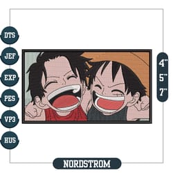 one piece ace and luffy anime embroidery file