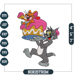 tom and jerry birthday cake embroidery, digital embroidery design