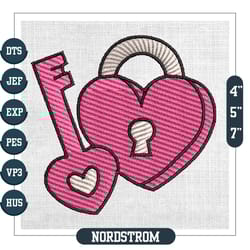 valentine day pink key and lock embroidery