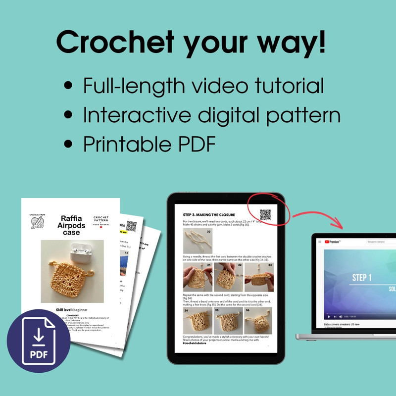 Easy Crochet Airpods Case Pattern Straw Raffia Pouch Granny Square Earphone Case For Beginners 5