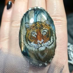 Tiger ring Labradorite ring Labradorite ring. Tiger ring. Oil painting miniature. Laquer miniature. Stone