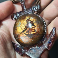 The ship and the moon Labradorite gemstone pendant