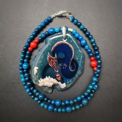 Dragon necklace Painting Agate Stone Dragon charm