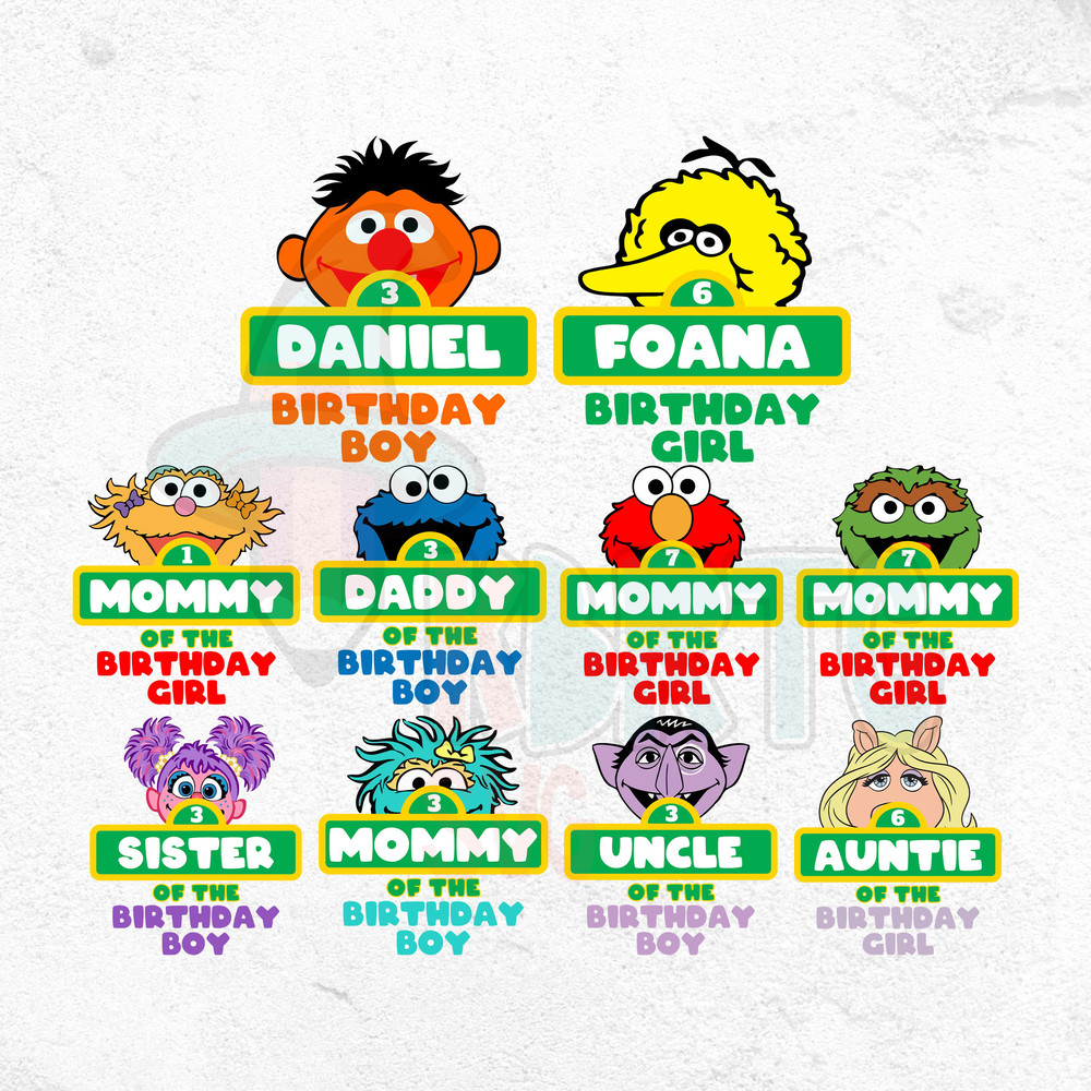 Sesame Street Birthday Family Custom Png Sesame Street Custom Birthday Png Personalized Sesame Char 0