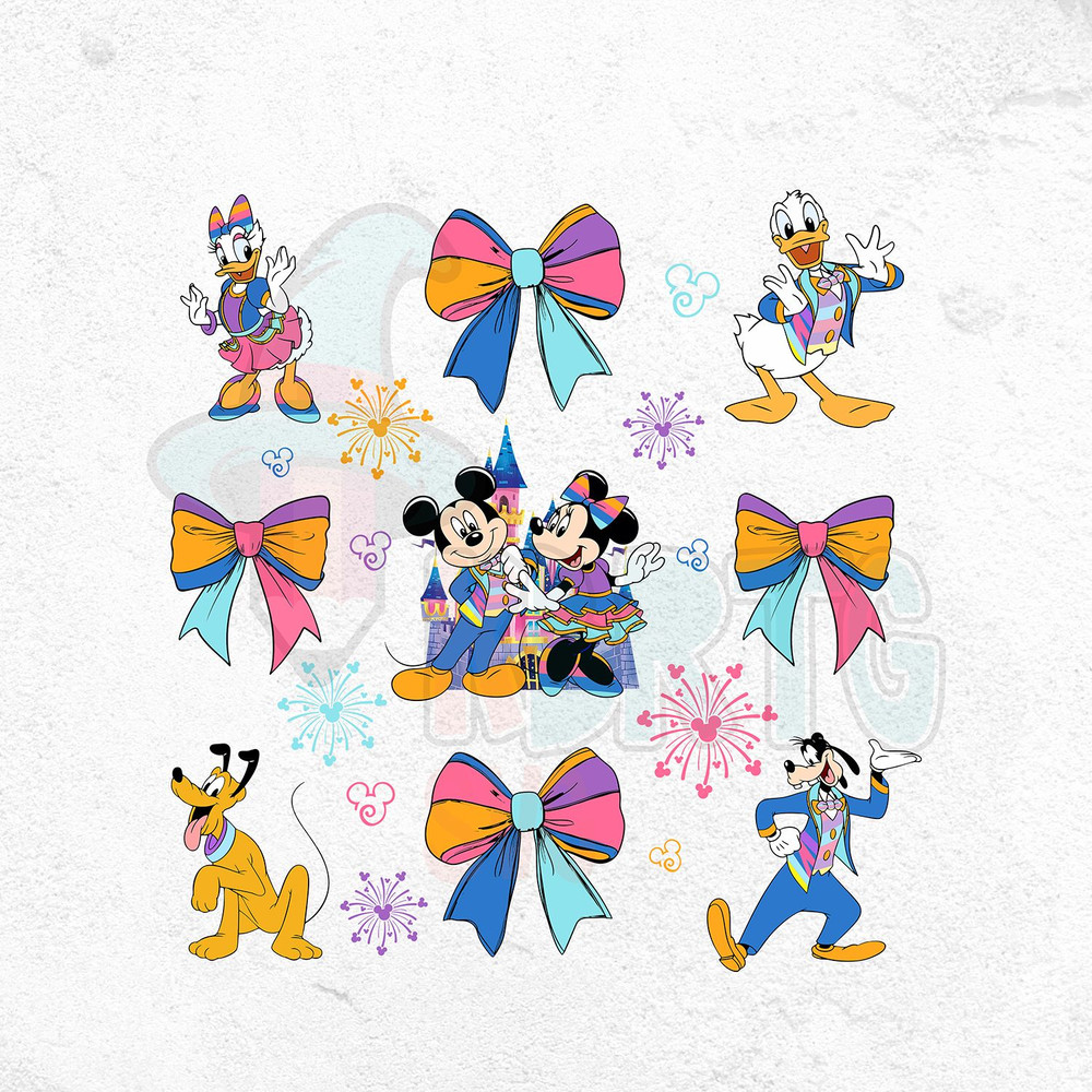 70th Years Of Disney Coquette AnniversaryMickey And Friends Bow Celebration Png Magic Kingdom Png 0
