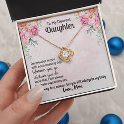 To My Dearest Daughter Love Knot Necklace With Message Card For Her From Mom Best Mother's Day Jewelry Gifts - Mom Ideas