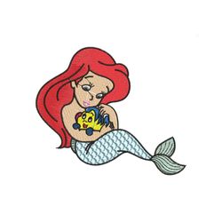 young ariel and flounder embroidery png