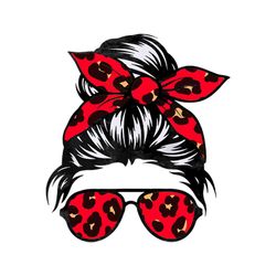 red leopard bandana messy bun girl png
