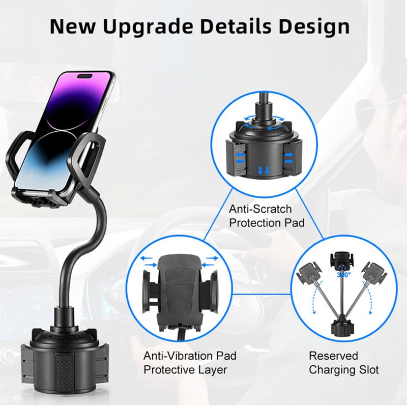 Car Cup Holder Phone Mount, Upgrade Cup Phone Holder for Car, Adjustable Rotation Gooseneck