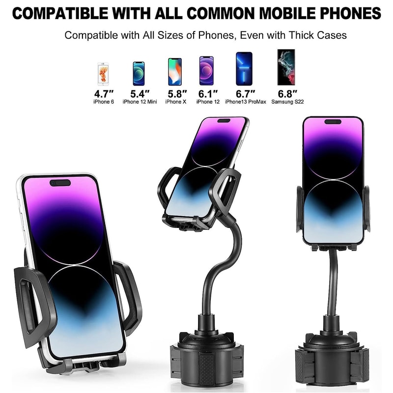 Car Cup Holder Phone Mount, Upgrade Cup Phone Holder for Car, Adjustable Rotation Gooseneck
